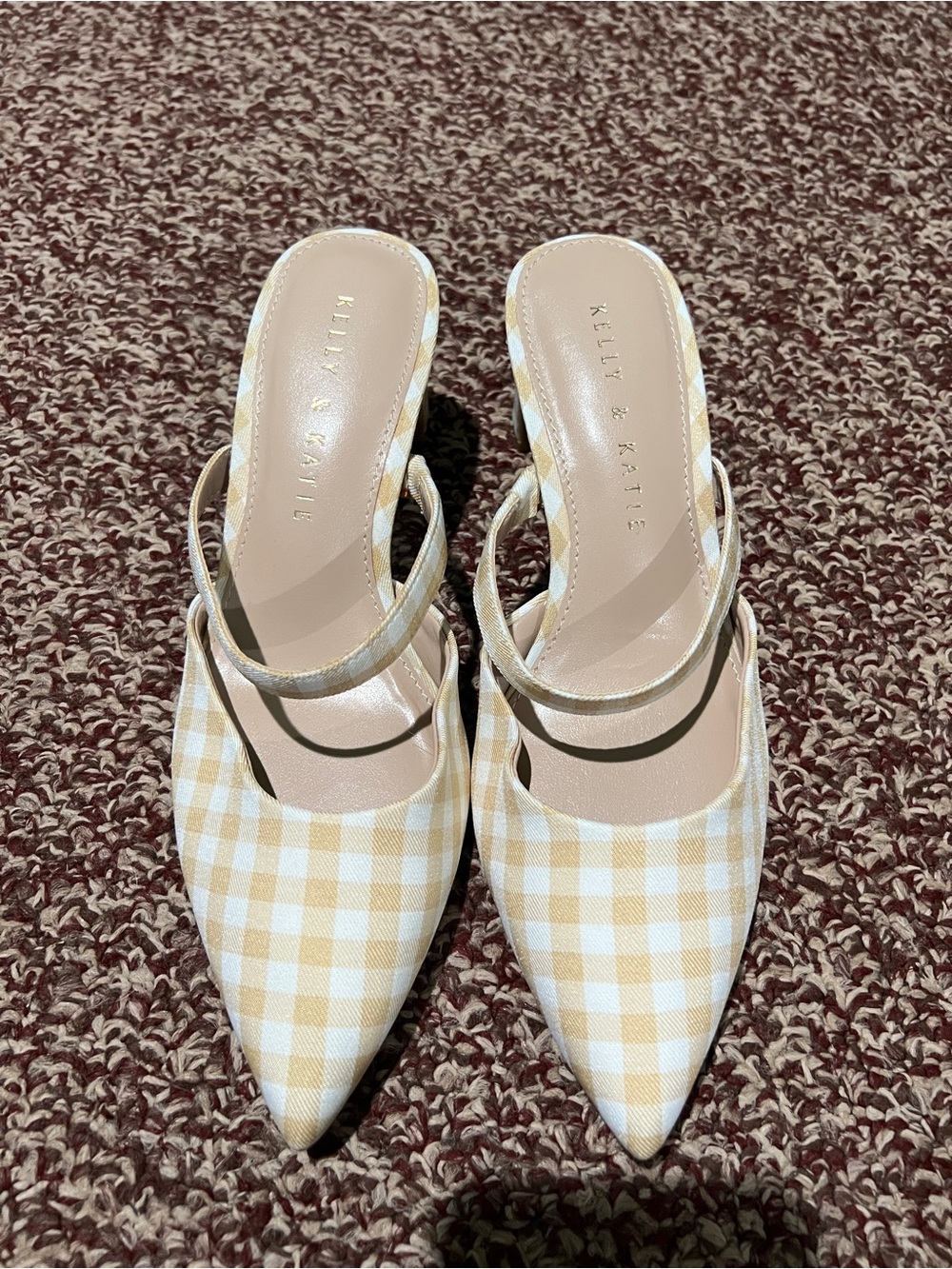 Kelly & Katie Yellow Gingham Pointed-Toe Slingback Mules